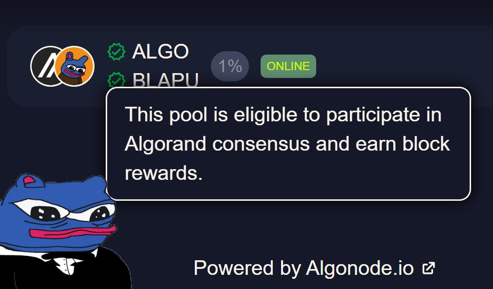 BlapuGANG's tweet photo. ⚖️ Now that $ALGO is a commodity, our @pact_fi BLAPU/ALGO consensus compatible liquidity pool is our private central bank.

If your coins aren't actively validating the chain of command, are you even in the room?

Sit down, the adults are signing blocks...

#blapu #algofam #stake https://t.co/xPgqKp8CrF