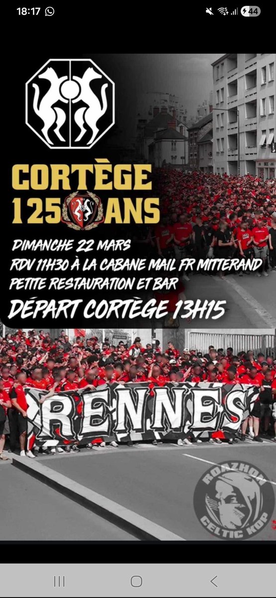 RoazJo's tweet photo. Rassemblement 
Soyez présent 
Que ce soit grandiose
J'ai envie de voir une foule
Je veux voir Rennes tellement plein
Allons y messieurs mesdames 

Fêtons ça comme il se doit 

Remplissons les rues de Rennes jusqu'au Roazhon Park 

🔴⚫️

#srfc #staderennaisfc #roazhon #rennes #RCK https://t.co/Vib0tXiHpH