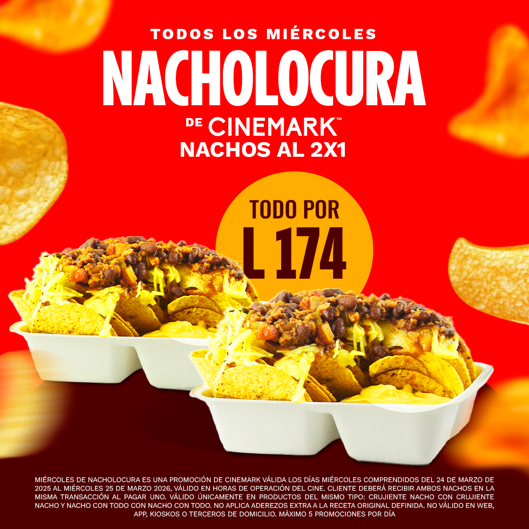 Miércoles de antojo resuelto. 😍🔥 La #NachoLocura sigue disponible en Cinemark con crujientes #Nachos al 2x1. 🤯✨ ¡Ven a disfrutarlos TODOS los miércoles con tu película favorita! 🍿✨ #Dulcería