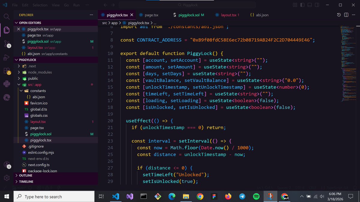 ayyxbt's tweet photo. Day 29
PiggyLock is live working on sepolia eth only atm
Pigglock - https://t.co/tDIS39PPwk
Todays task wasn't easy
read the docs and used AI for this build
also learnt a lot building this
@gdgoc_bowen
#GDGoCBowen
#GDGoC30DayChallenge https://t.co/SVVvAwT2ty