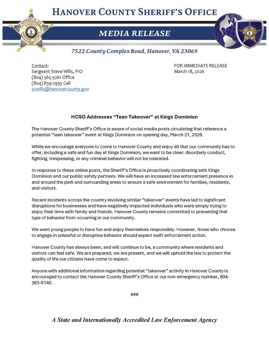 Hanover Sheriff tweet media