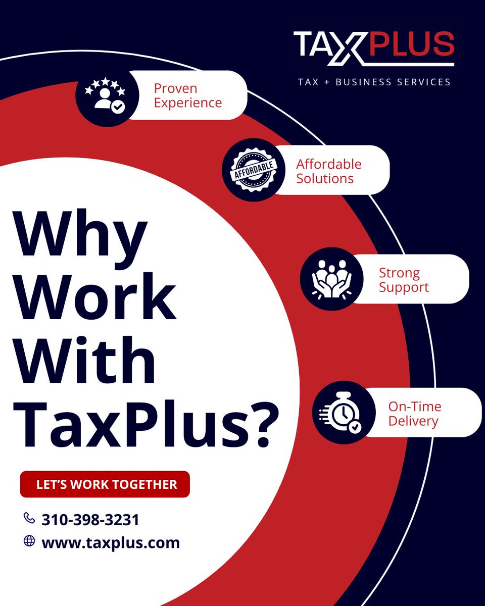 TaxPlusCA's tweet photo. When it comes to tax and business services, experience matters. At TaxPlus, we provide dependable support backed by:

✔️ Proven experience
✔️ Affordable, practical solutions
✔️ Dedicated client support
✔️ On-time, reliable service

Get started ➡️ https://t.co/KU4yQOknNR https://t.co/gJAN5ArrcY