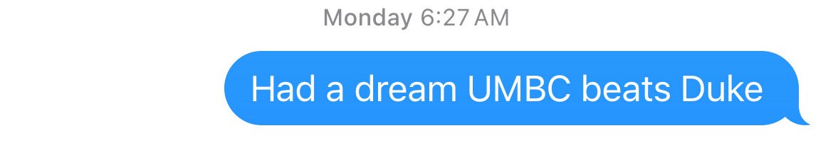 cmonnncmonnn's tweet photo. Learned to never trust my dreams. Doesn’t even make sense anyways unless UMBC would be the National Champion. Mickey Mouse. https://t.co/9KALnEI53F