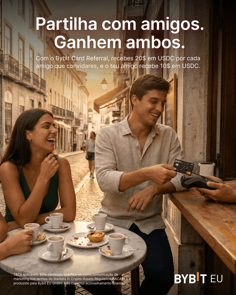 Partilha, ganha, simples assim. 🤝✨ 

​Com o Cartão Bybit, cada convite vale recompensas: tu recebes 20$ em USDC e o teu amigo ganha 10$.  Mais momentos juntos, mais vantagens para ambos. 💳 ​

Quem é que já convidaste para a nossa comunidade? Comenta aqui em baixo! 👇

#bybiteu