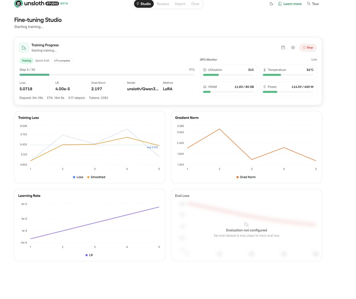 Fine-tuning progress UI