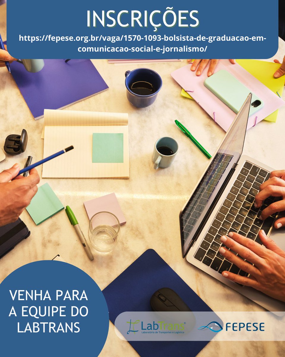 🎤✨ Vaga aberta no LabTrans/UFSC para Comunicação Social / Jornalismo!

Se você é estudante da área e quer colocar a mão na massa com produção de conteúdo, essa é a sua chance de fazer parte de um time que atua em projetos relevantes e dinâmicos!

🕒 Carga horária: 20 horas