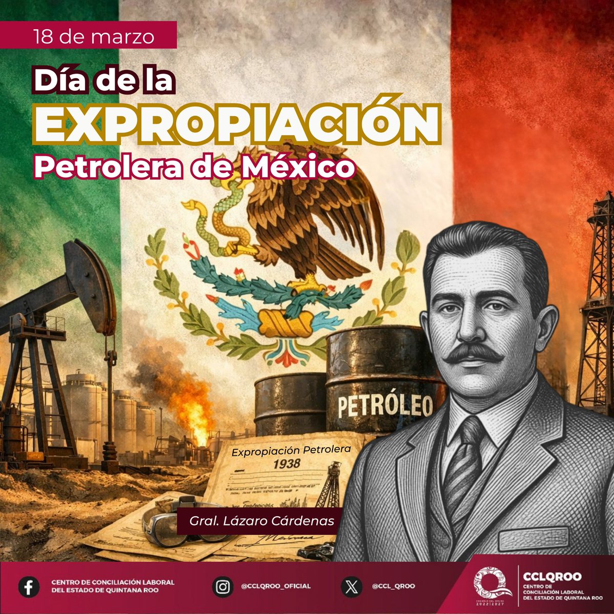 18 de marzo | Expropiación Petrolera de México

Conmemoramos el 88 aniversario de un hecho que marcó la historia y soberanía de nuestro país: la Expropiación Petrolera de México.

Honremos este momento histórico que sigue siendo símbolo de identidad, orgullo y soberanía nacional.