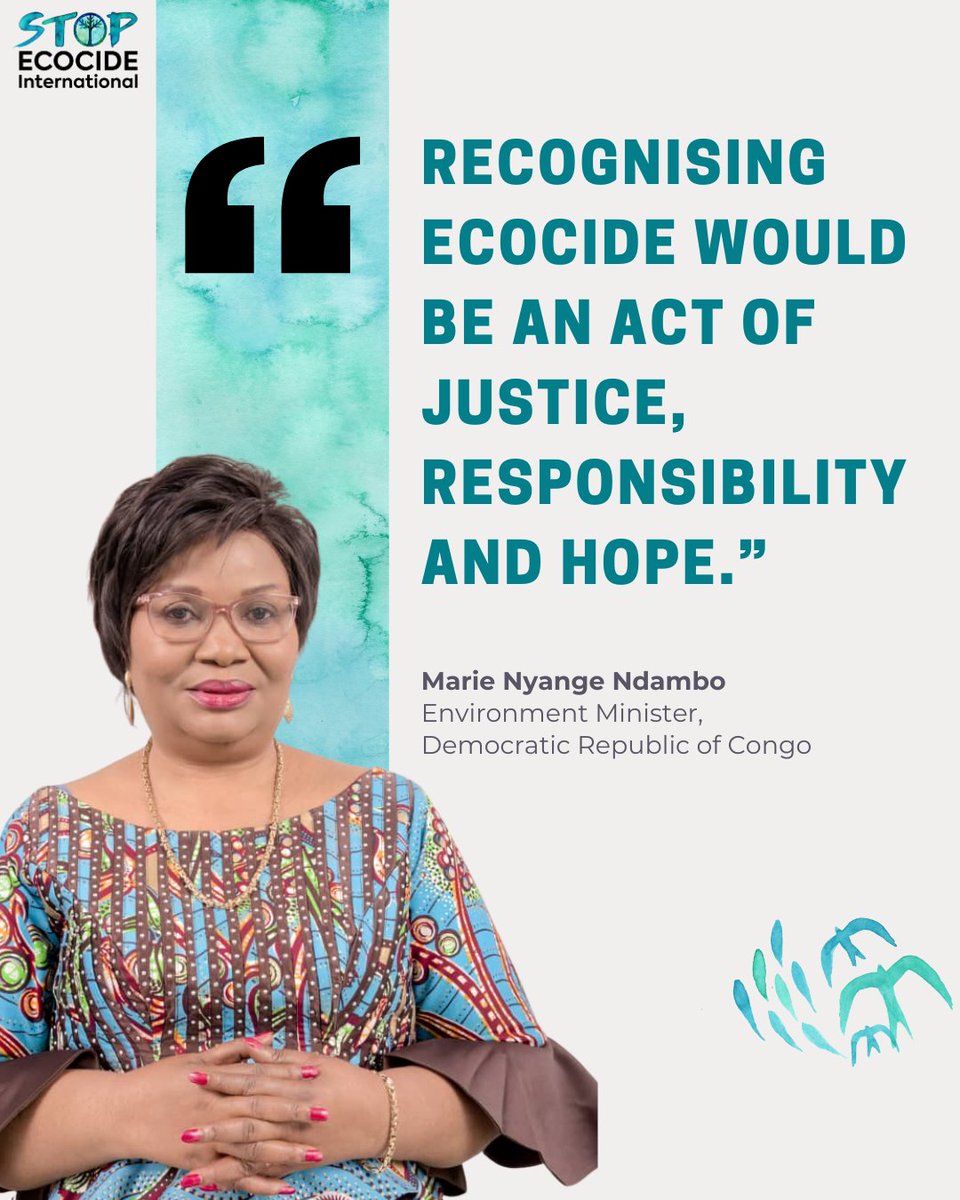 EcocideLaw's tweet photo. "Recognising ecocide would be an act of justice, responsibility and hope.”

- Marie Nyange Ndambo, Environment Minister for #DRC.

Thanks to the DRC's committed efforts, #ecocidelaw is progressing faster than ever.

🔗👉🏻 https://t.co/thA19kfvtu

#StopEcocide @NyangeNdambo @vpmedd https://t.co/JS7JDtElXF