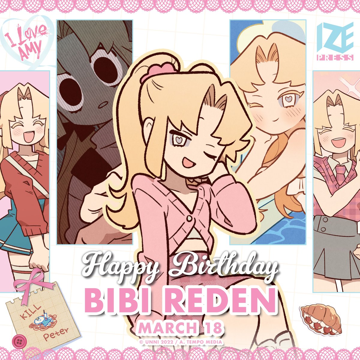 Happy birthday to the pretty, rich, and 'slightly' unhinged Beatrice Luna "Bibi" Reden! 🥳🎂

I Love Amy, Vol. 1 is available now in print (&amp; digital), so binge your favorite GL obsession today!

Read a free preview on our website: buff.ly/ikC4ZWF