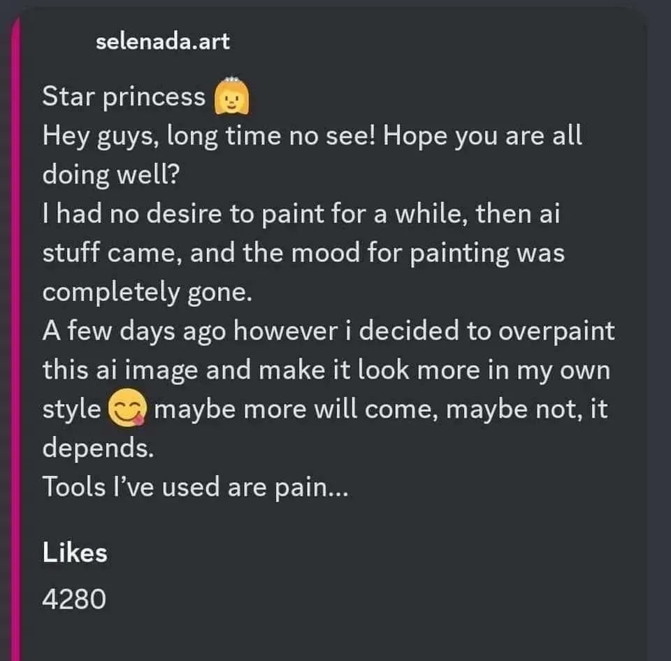 grimberriz's tweet photo. Heads up, this artist (Selene Regener) is known for using ai in their workflow, they have a lot art inconsistency in their gallery. 

First two screenshoots by amavaarts, 
Last by friendlyneighborhoodartist https://t.co/VHZLqe6DI3