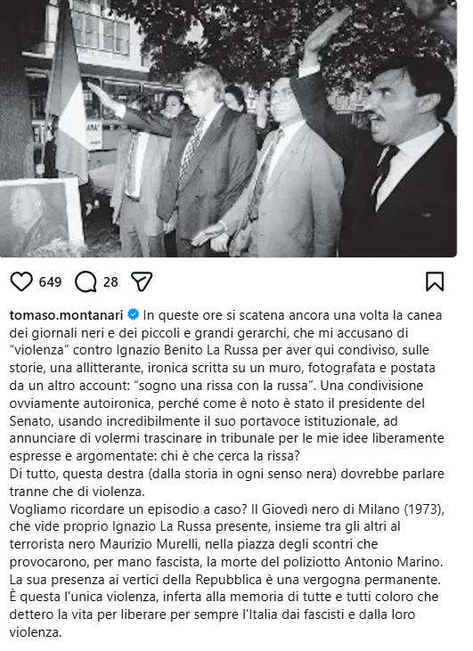 Moonlightshad1's tweet image. "La sua presenza ai vertici della Repubblica è una vergogna permanente. È questa l'unica violenza, inferta alla memoria di tutte e tutti coloro che dettero la vita per liberare per sempre l'Italia dai fascisti e dalla loro violenza".

#larussa