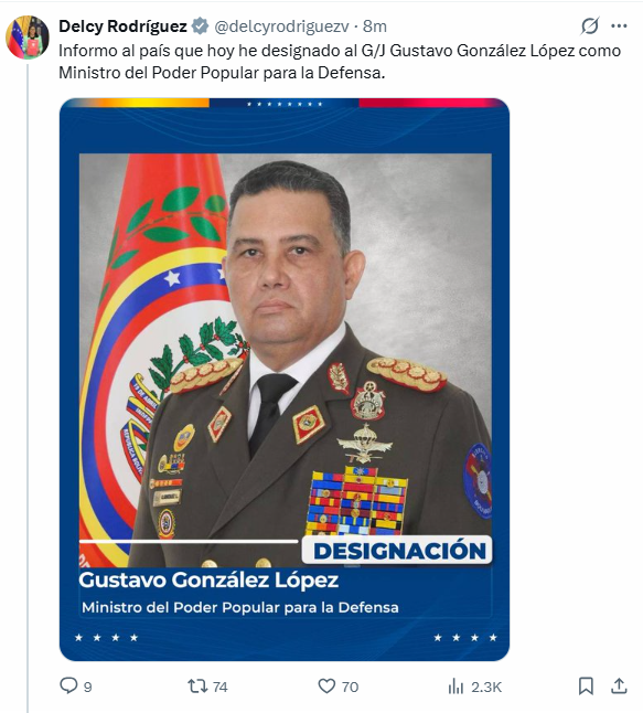 Y mientras celebramos la victoria de Venezuela en el clásico, Delcy les acaba de cambiar al ministro de la Defensa. Fuera, <a href="/vladimirpadrino/">Vladimir Padrino L.</a>  uno menos. <a href="/carlaangola/">Carla Angola TV</a>