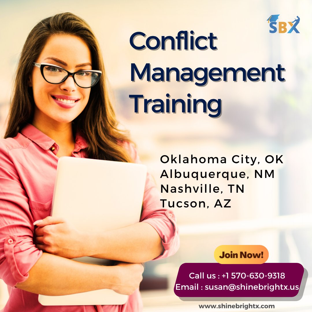 ShineBrightX's tweet image. Conflicts are inevitable in every workplace, but the ability to manage them effectively can transform challenges into opportunities for growth.
Enroll Now: bit.ly/3Gcofss
#conflictmanagement #conflictresolution #oklahomacity #ok #albuquerque #nm 
#nashville #tn #tucson