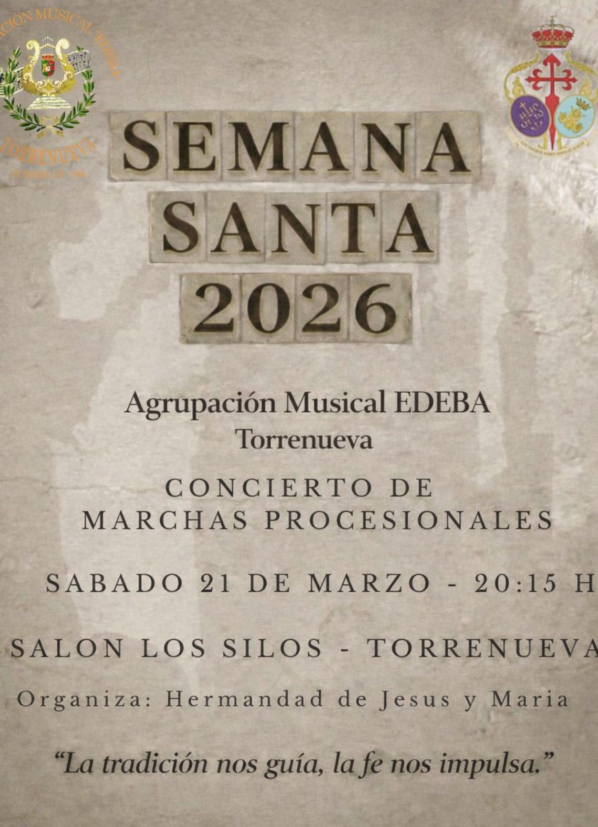 BandaEdeba's tweet photo. 🗓️ Actuación: El próximo sábado 21 de marzo estaremos presentes en la presentación y pregón de la Semana Santa 2026 #semanasanta #edeba #tradicion https://t.co/CzQL27wKQ9
