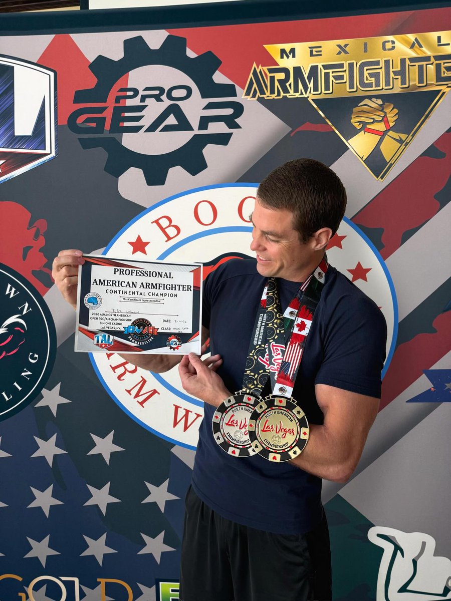 TylerWLeBaron's tweet photo. It was a pleasure competing at the 2026 North American Championship sanctioned by the AUA and produced by BOOM arm wrestling. I did a water cut to make the 150 lbs weight class. Used the exact strategies involving renal physiology that I am currently teaching my advanced exercise physiology students at @suutbirds 

Results:  
1st – Left Hand (Open Professional Division)  
2nd – Right Hand (Open Professional Division)
I ended up placing 1st left and 2nd right in the open professional division. For a bit more practice, I also entered the 190 lbs and 210 lbs amateur divisions and had a few wins. I felt pretty happy considering I just placed 2nd at the tower running championship a few weeks ago. Although endurance and strength training can interfere with each other (AMPK vs mTOR), there are ways around it, and training both will generally benefit most people before any interference. I’ll be making my university lectures available soon for those interested. Thanks again everyone for your support.