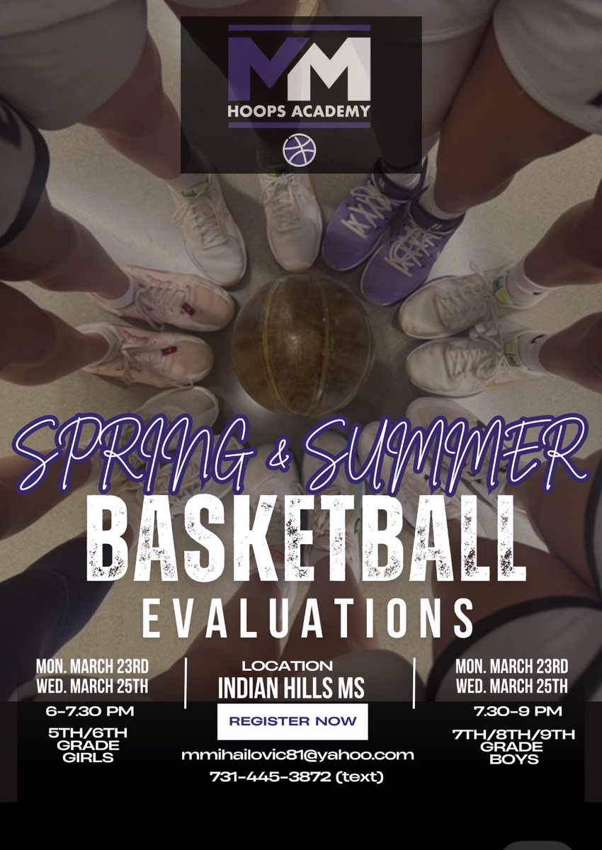 HoopsMm's tweet photo. 🏀 MM HOOPS ACADEMY – SPRING &amp; SUMMER TEAMS 🏀
‼️We’re putting the final pieces together and looking for a few more dedicated players to complete our rosters!‼️
🔥 Open Spots Available:
• 5th Grade Girls
• 6th Grade Girls
• 7th Grade Boys
• 8th Grade Boys
• 9th Grade Boys https://t.co/4oVehPYXMY