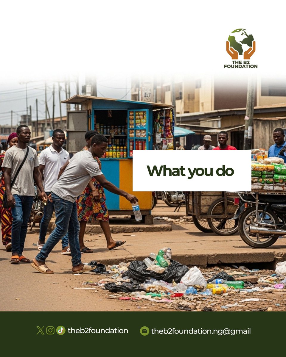 theb2foundation's tweet photo. There’s no “away” when you throw something out, it always ends up somewhere causing harm.
The problems we complain about often start with us.

Be responsible. Dispose properly.
Clean communities are a choice. ♻️💚

#TheB2Foundation #EcoAwareness #CleanCommunities  #WasteControl https://t.co/I5WzkYJUBl