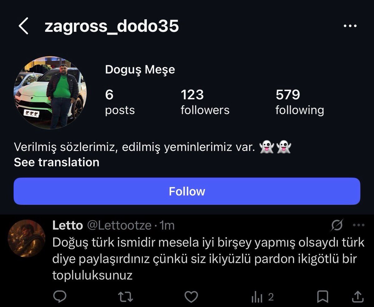 “Doğus Türk ismi, iyi bir şey yapsaydı Türk derdiniz” diye ağlamış.

Masum bir adam katledilmiş bunun dert ettiği şeye bak. 

Sana bir haberim var, profile Zagros Magros kartkurt gibi şeyler yazanların iyi bir şey yapma ihtimalleri asla yok(!), boşuna atarlanma.