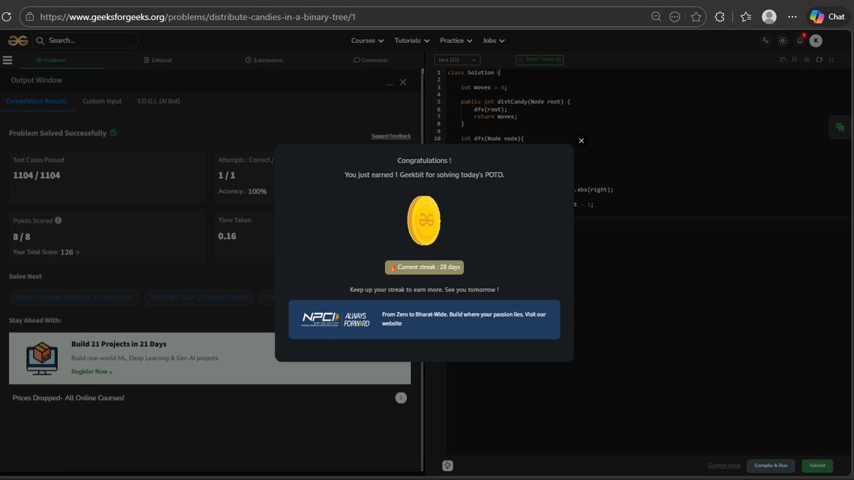 krishnkumar989's tweet photo. Day 28 of #GeekStreak60 ✅

Solved today’s POTD on GeeksforGeeks as part of the 60-day challenge powered by NPCI.

28 days of consistency.
Still moving forward. 🚀
#npci #dsa #problemsoftheday #codingjourney #consistency
@geeksforgeeks @NPCI_NPCI https://t.co/cKR5s7t83m