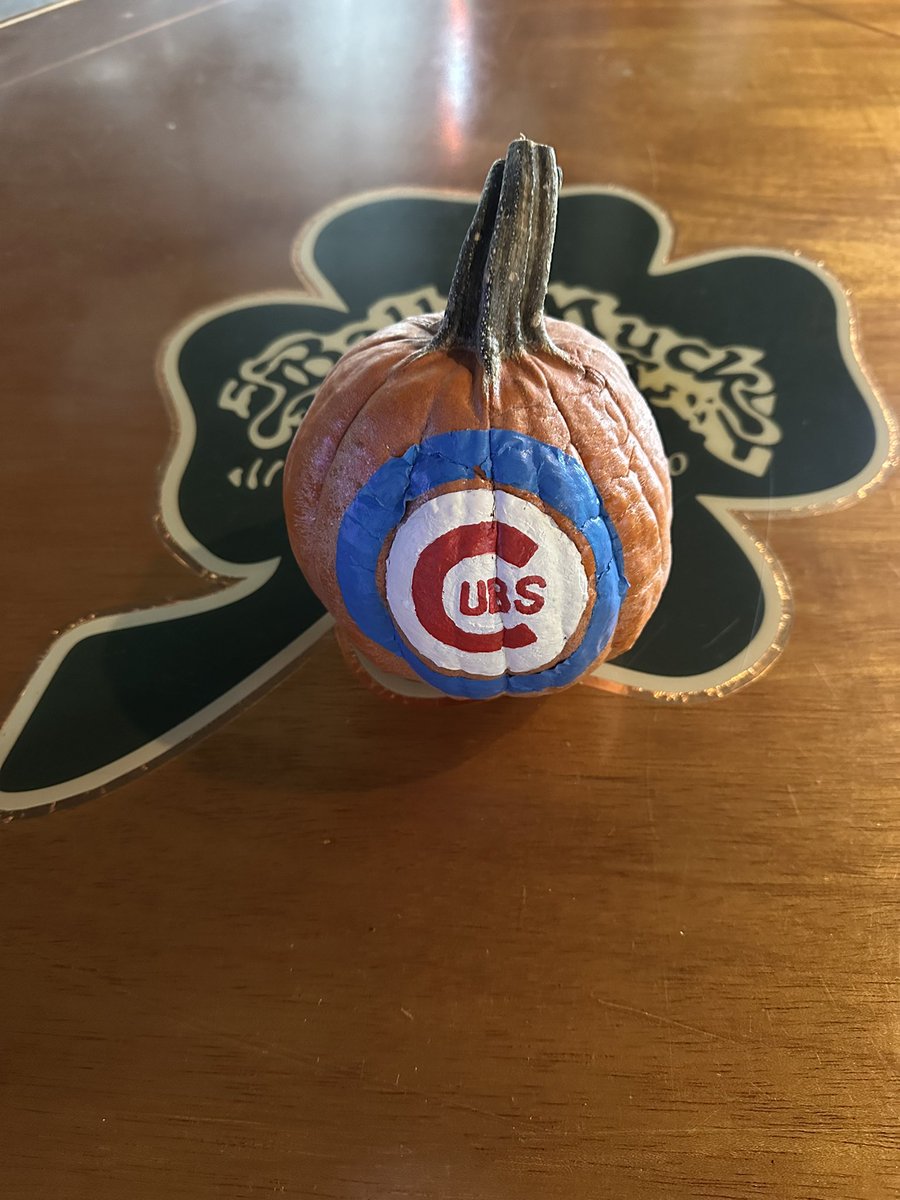 Coach_Stavi's tweet photo. This @Cubs pumpkin was painted by my Mom back in September of 2025 and is still holding up strong. One more week to go and it will have made it through the whole offseason at J’s Bally Muck! https://t.co/c7TKls9Kjo