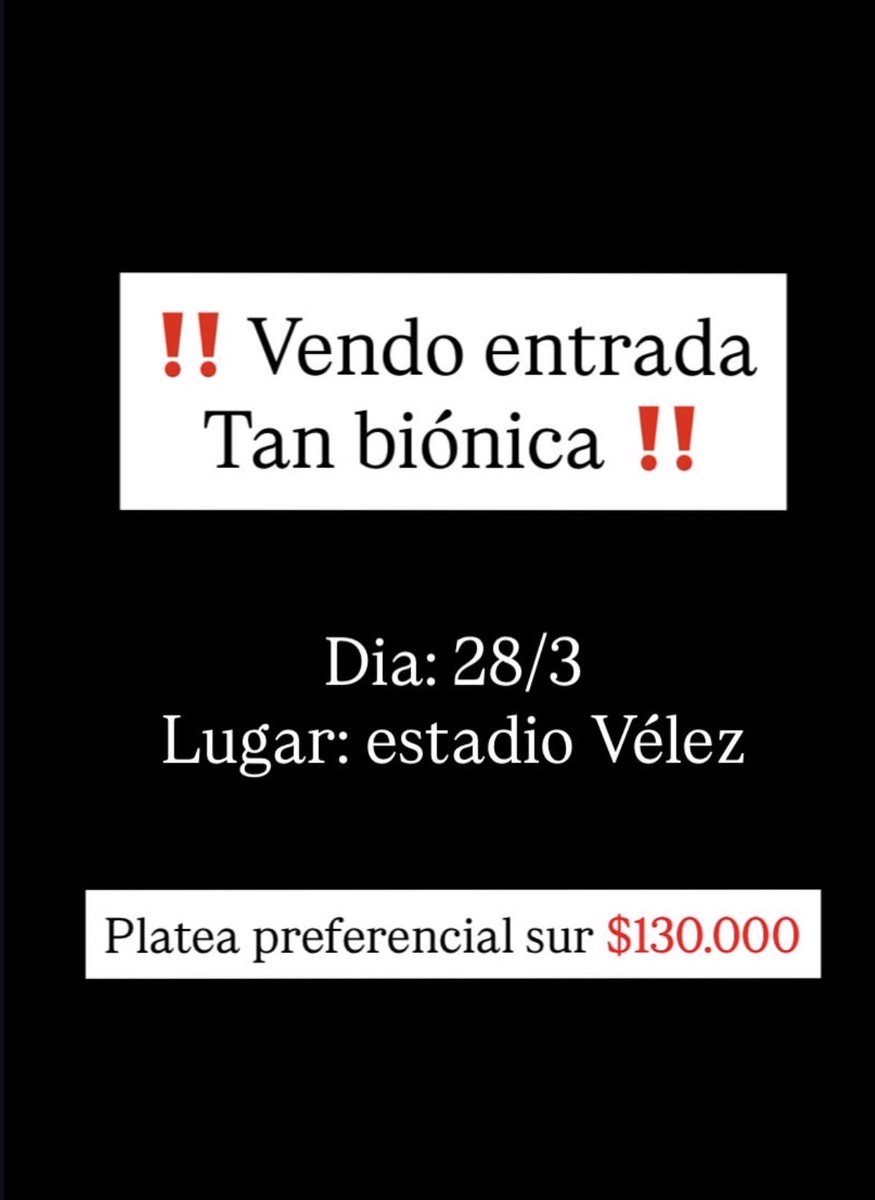 miilicolombo's tweet photo. Vendo entrada tan bionica 
#tanbionica #velez https://t.co/6udxziO7La