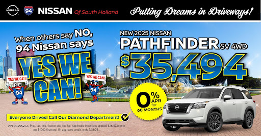 94NISSAN's tweet photo. The 2025 Nissan Pathfinder is built for the big moments. And at 94 Nissan of South Holland, we're built for the people other dealerships turn away. Bad credit? We say yes. First-time buyer? We say yes. Stop by today and get your YES! https://t.co/fPRKoKSeWy https://t.co/TVEaLE1eTP