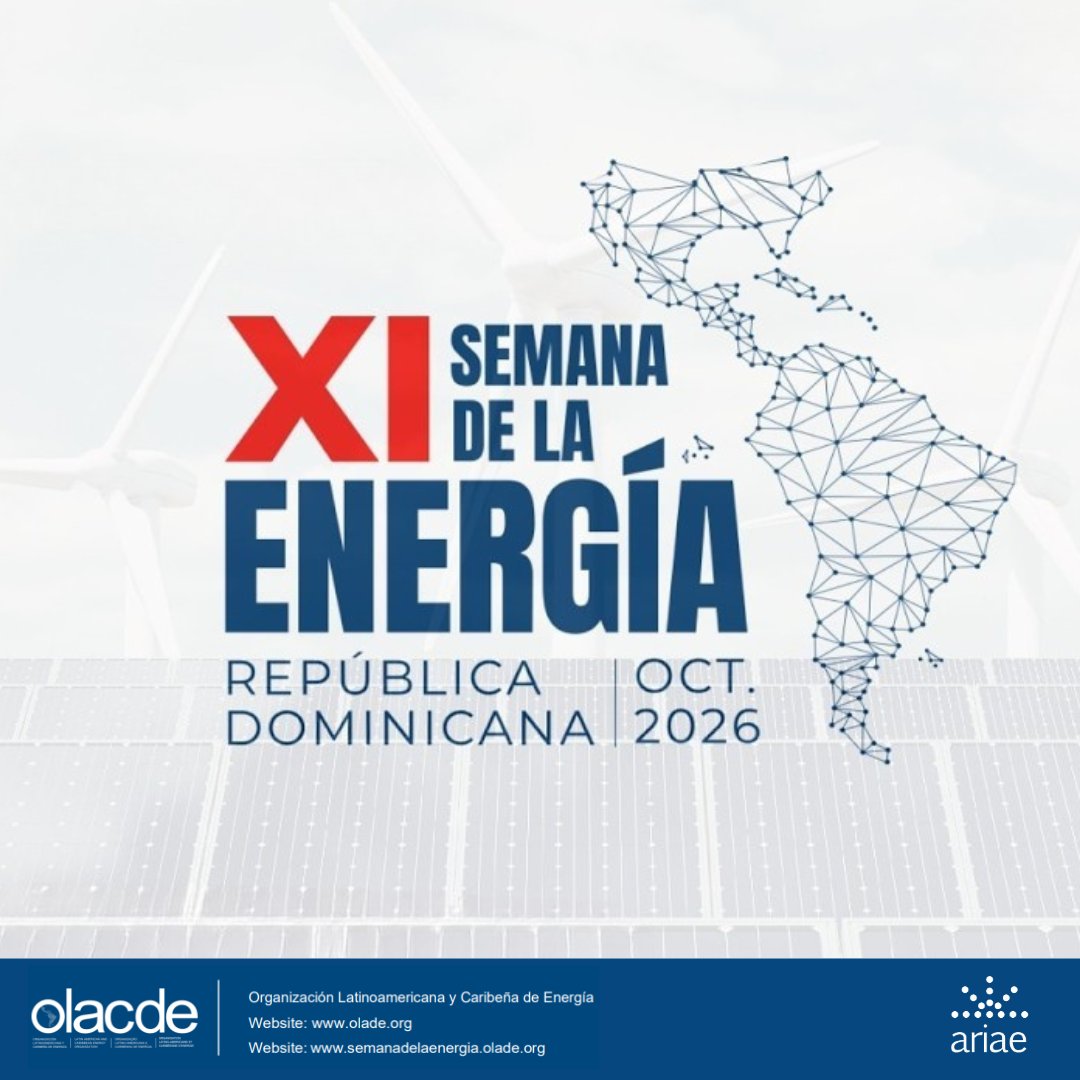 🌍 La energía es clave para el desarrollo económico y el futuro de la región.

Del 6 al 9 de octubre de 2026, Santo Domingo acogerá la XI #SemanaDeLaEnergía, el principal encuentro del sector en América Latina y el Caribe.

👉semanadelaenergia.olade.org