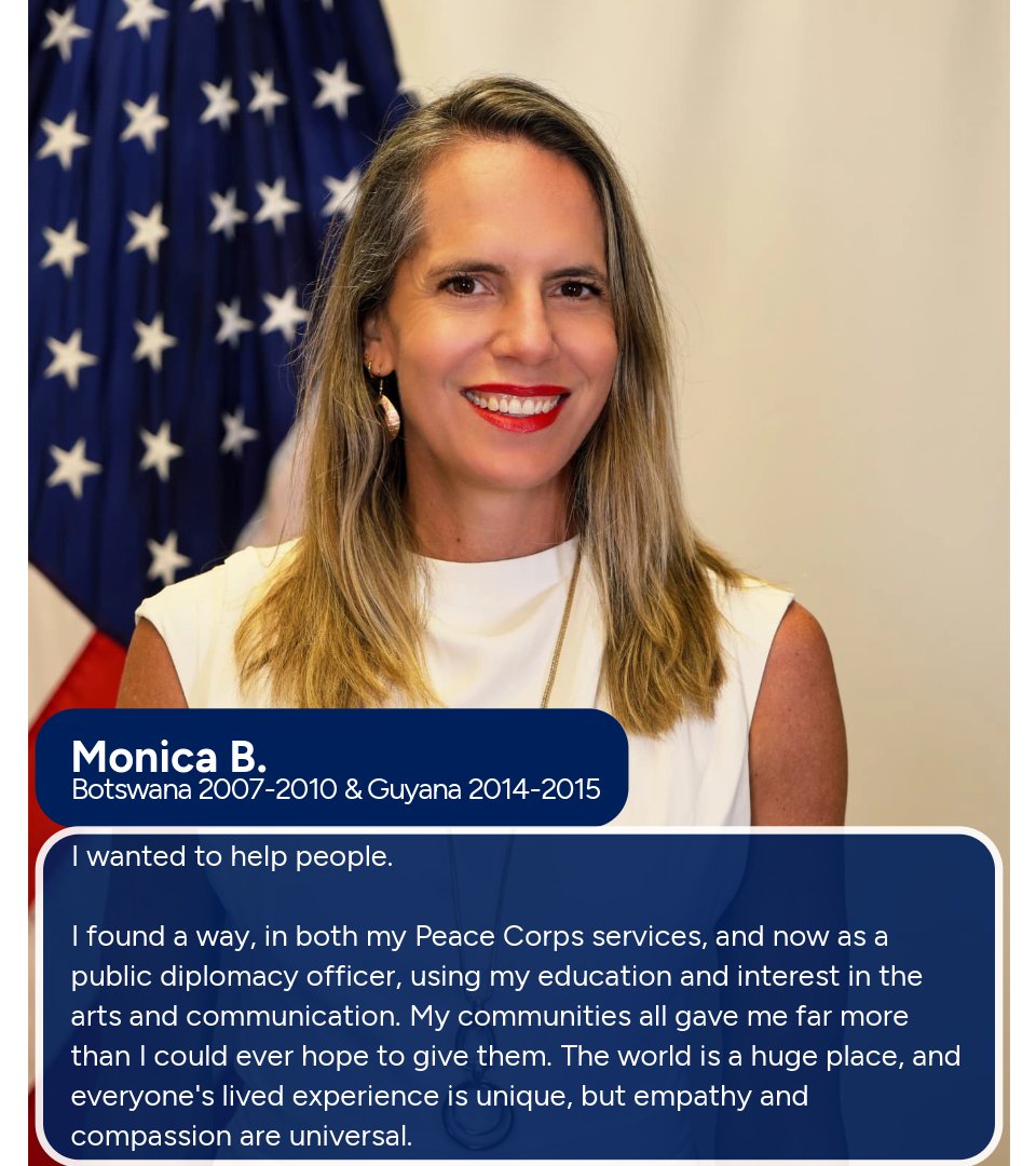 Returned Volunteer Monica reflects on her path - in service and beyond.  
Serve with us for success with transferable skills, a vibrant alumni network, and benefits to accelerate your career. peacecorps.gov/ways-to-serve/…
#PeaceCorps #PeaceCorpsGuyana #Service #ToughestJob 🇬🇾