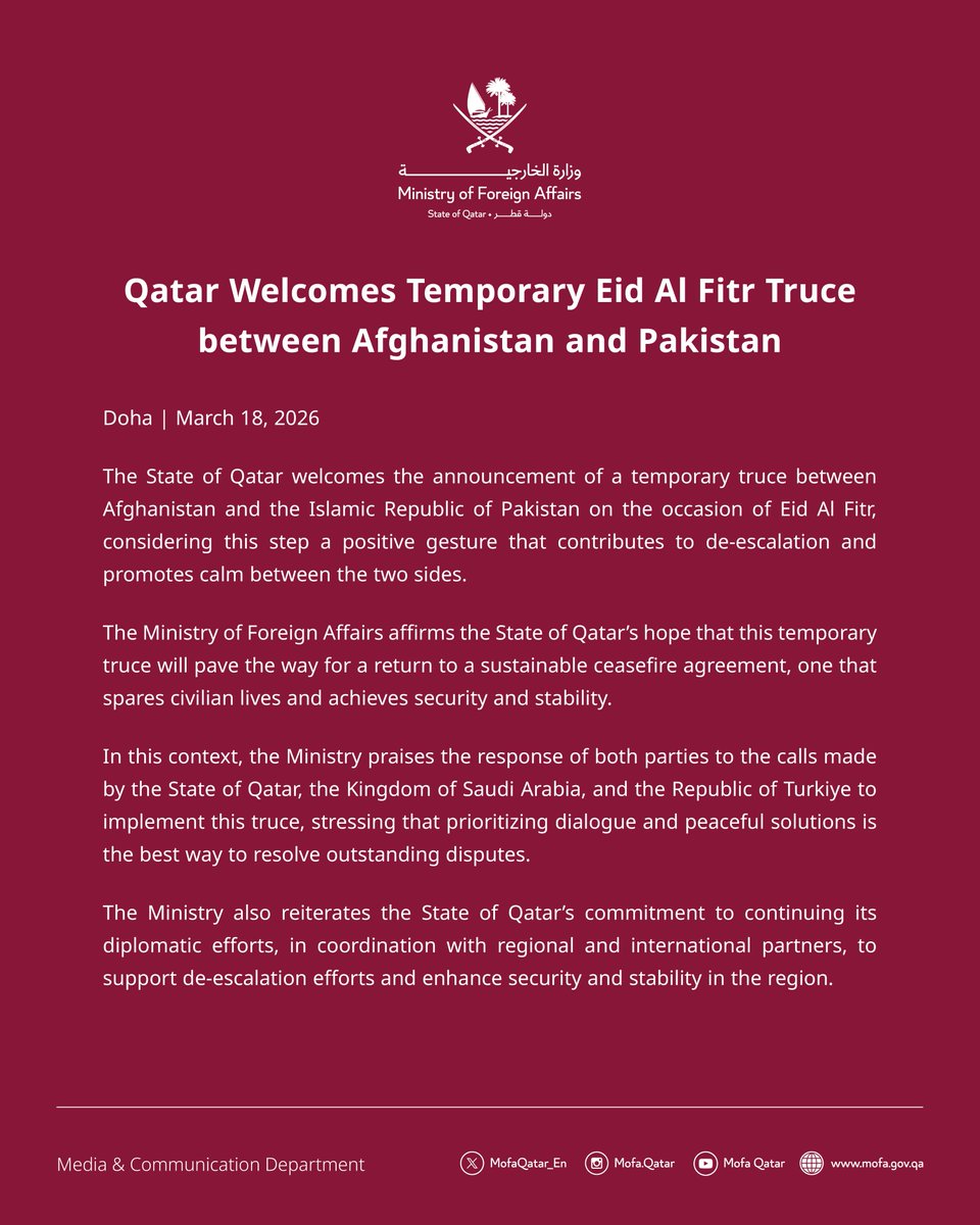 Ministry of Foreign Affairs - Qatar tweet media