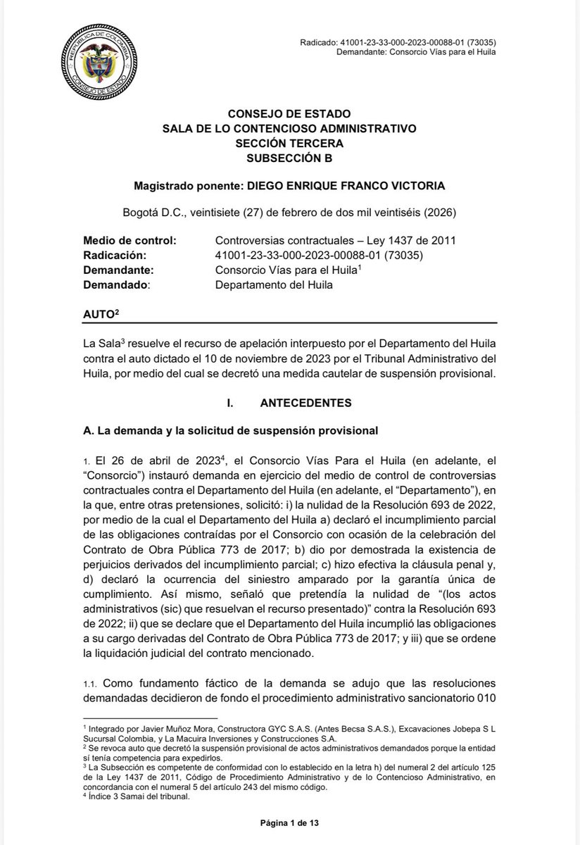 📌Contratación Estatal-Auto de Unificación: Sección Tercera del CE unifica la jurisprudencia en el sentido de que la entidad estatal pierde competencia para expedir actos administrativos de declaratoria de incumplimiento y liquidación del contrato, una vez que se le notifica el