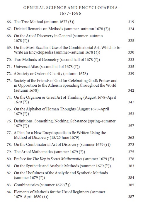 Translations of more than fifty of Leibniz's writings on “General Science” are included in the forthcoming 3-volume edition of "Leibniz’s Philosophical Papers 1677—1686", published April 2026 by <a href="/OUPAcademic/">Oxford Academic</a>  More details: leibnizpapers.org