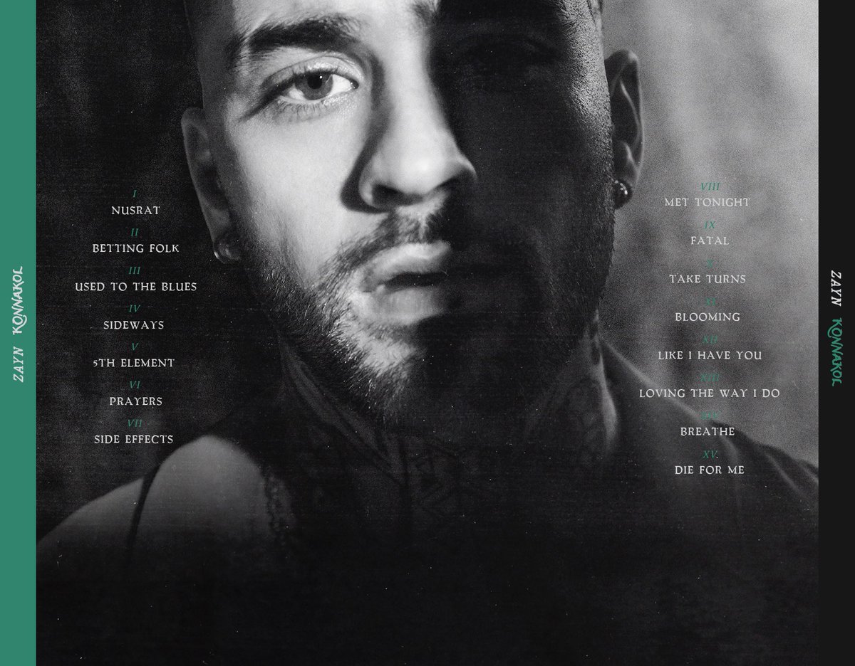 ZAYN reveals the full tracklist for 'KONNAKOL,' out April 17.

The single "Sideways," is out March 27.