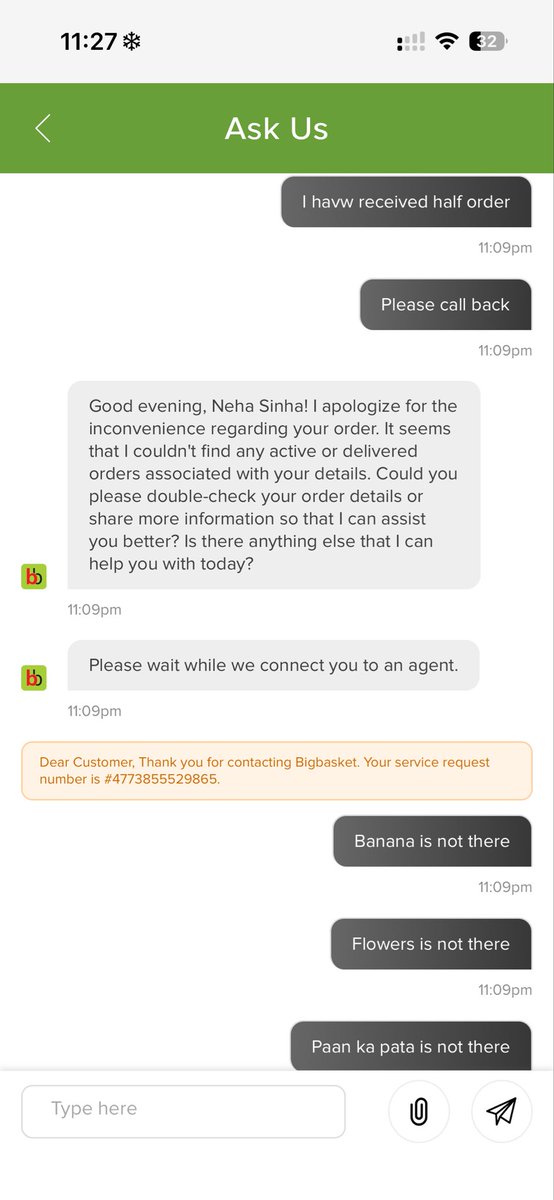 NEHHA24's tweet photo. I have ordered from bigbasket and in total 5 items are missing, i have been trying to chat with customer support there is no revert, can someone call me on urgent basis.

@bigbasket_com @GurugramNews @TOIGurgaon https://t.co/kO39NjNBOK