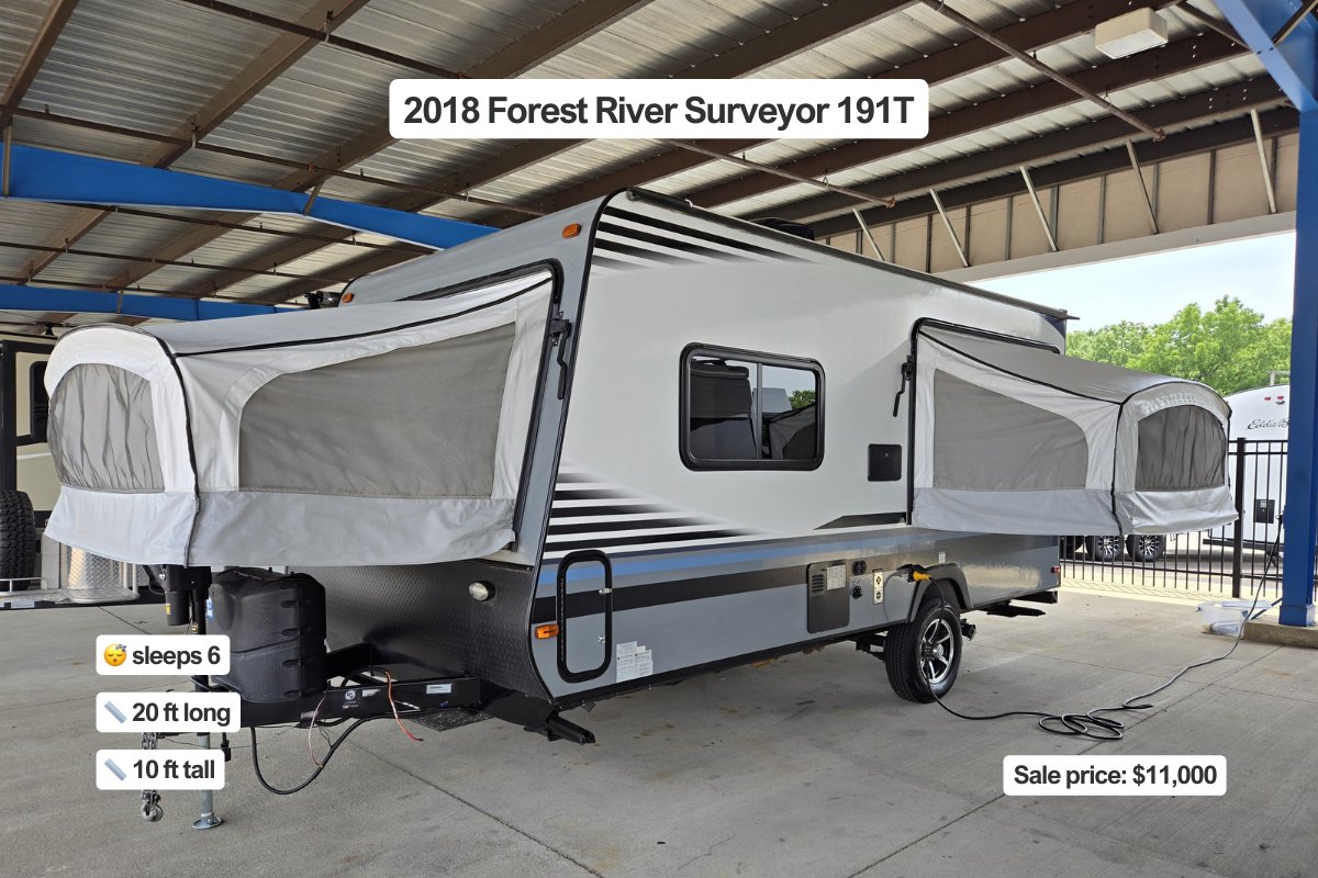 RVsDotCom_'s tweet photo. It's pop up season 🚐

2018 Forest River Surveyor 191T
2015 Jayco Jay Feather Ultra Lite X23B
2018 Forest River Rockwood Premier 122ABH
2022 Forest River Rockwood Roo 21SS https://t.co/tkDiXeYqNq
