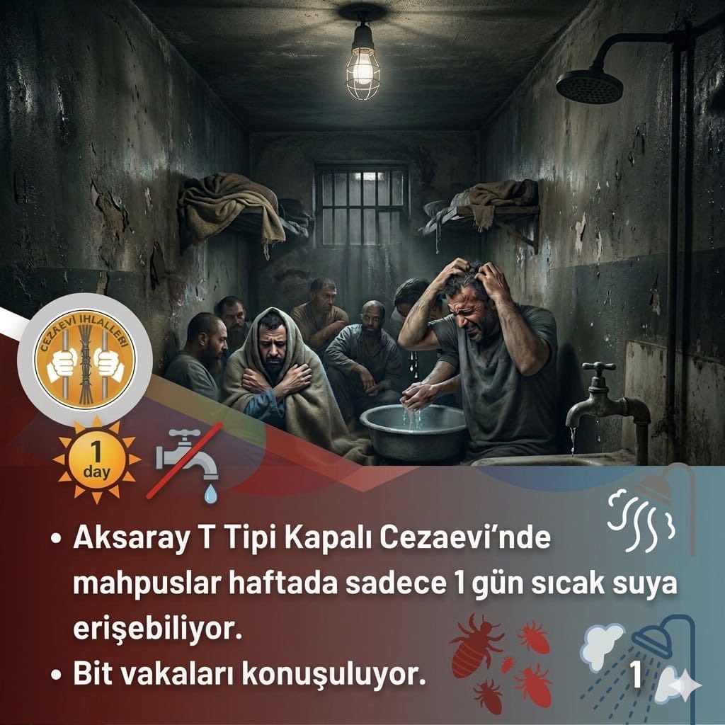 scream25silence's tweet photo. • Aksaray T Tipi Kapalı Cezaevi'nde
mahpuslar haftada sadece 1 gün sıcak suya erişebiliyor.
• Bit vakaları konuşuluyor.

Cezaevinde İnsanlıkDramı

#LIVvGS #sondakika #çarşamba https://t.co/iMo2kZgGYK