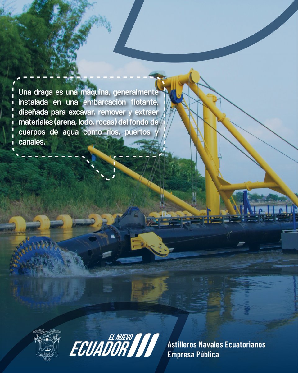 AstinaveEp's tweet photo. ¿Qué hace una draga? 🚢
Es como una aspiradora gigante bajo el agua.
Extrae lodo y arena acumulados en el fondo del río para recuperar su profundidad. Así prevenimos inundaciones en invierno y mejoramos la navegación. 🌊🚜
#Guayas #Dragado #ElNuevoEcuador https://t.co/YX3ybh37pk