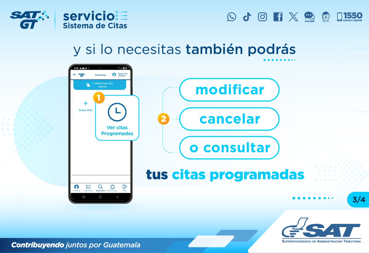 SATGT's tweet photo. 📲 App #SATGT

⬇️ Descárgarla, realiza, modifica, cancela o consulta tu cita desde tu móvil.

Recuerda que para ingresar a la App, debes hacerlo con usuario y contraseña de #AgenciaVirtual. También podrás activar tu huella o 🧑‍🦱reconocimiento facial.🫆 https://t.co/XTKTDFDHEx