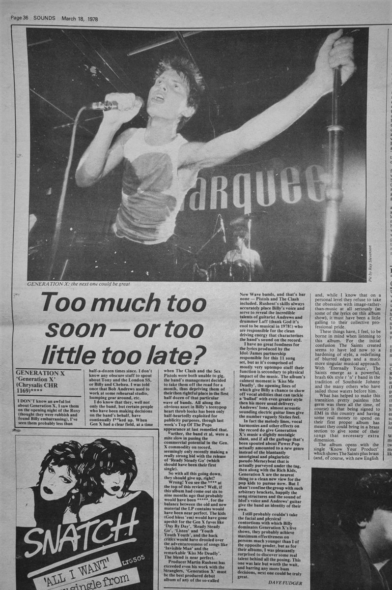 SoundsClips's tweet photo. Generation X's album 'Generation X' reviewed by Dave Fudger and Pic by Ray Stevenson in Sounds 18th, March 1978.
@BillyIdol
@tonyjamesworld https://t.co/tMPo1LAh5t