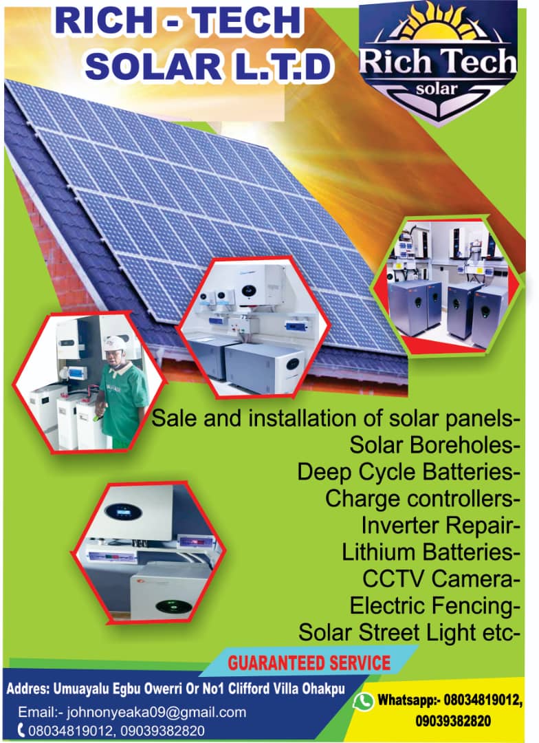 RichTech_solar's tweet photo. RichTech_solar Ltd: Your trusted pros for sales and solar installations, CCTV cameras, inverter repairs, electric fence systems — and everything in between. Clean energy, smart security, done right. 🌞🔧 https://t.co/nIWjRF5gza