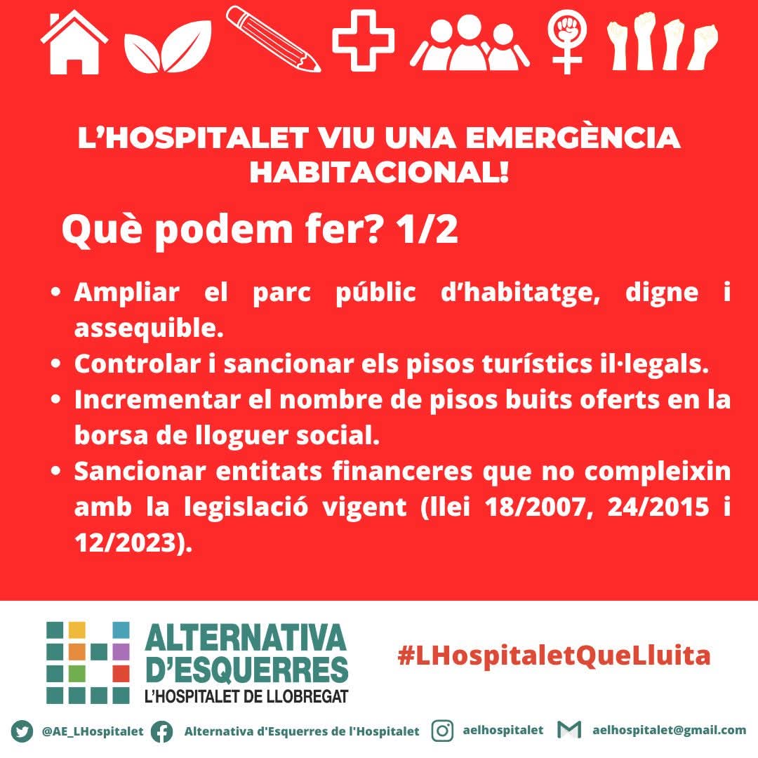 AE_LHospitalet's tweet photo. El proper dimarts 24 de març, la Plataforma Contra l' Especulació  Inmobiliaria i la Massificació Turística convoca una concentració davant la plaça de l'ajuntament 
Us esperem al les 18h
#LHospitaletQueLluita
#BarrisDignes
#EnsQuedem https://t.co/YmBGIj4nnc
