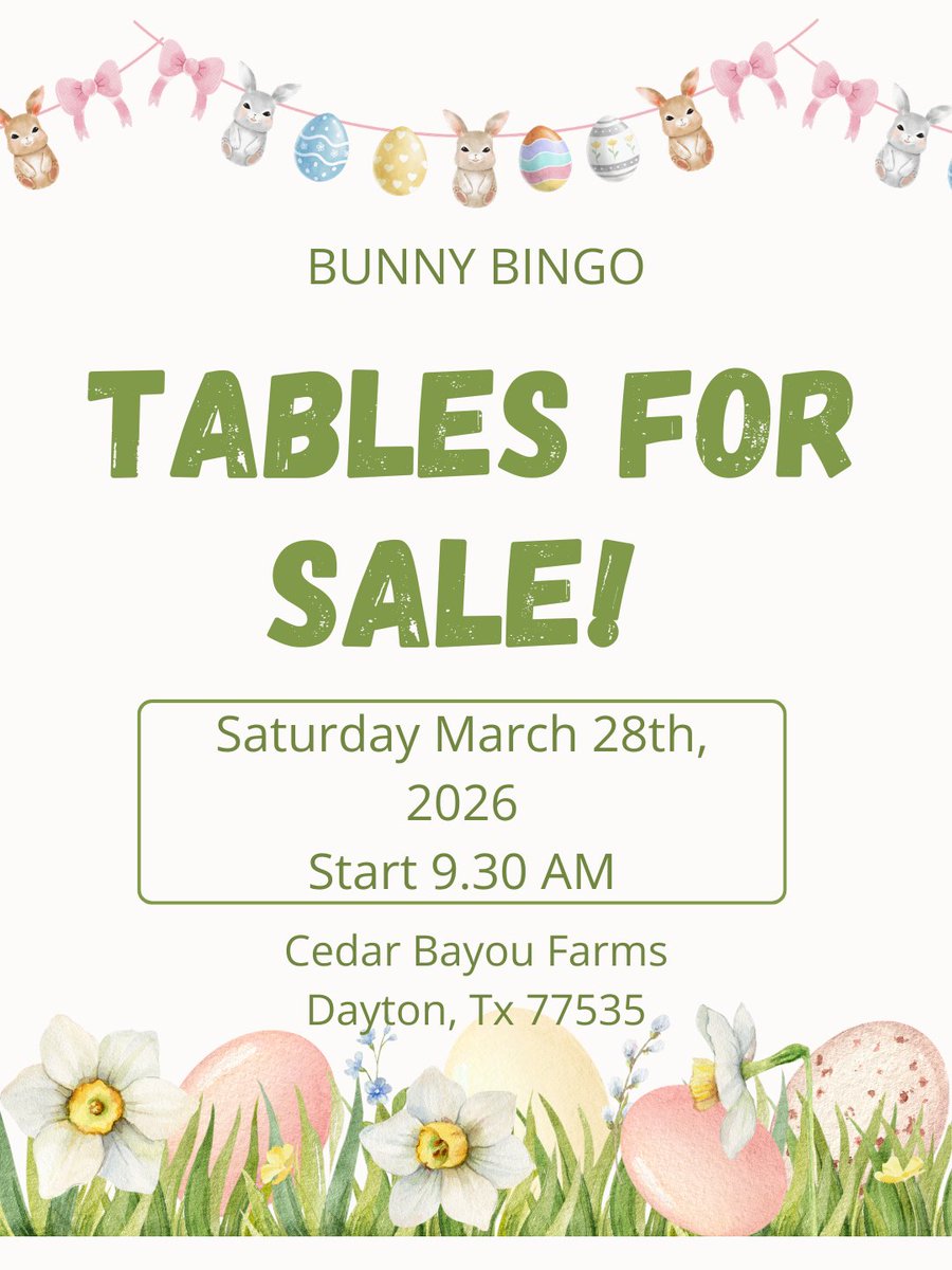 🐰🎉 Bunny Bingo is almost here! Join us March 28 at Cedar Bayou Farms, Dayton, TX for fun, prizes, and raffles! 🎟️ Reserve your table now: givebutter.com/bunnybingo26 💙