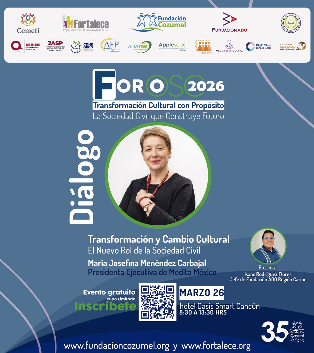 FortaleceOSC's tweet photo. Quedan pocos espacios.
La mejor forma de inspirarte, actualizarte, conectar, articular y fortalecer tu impacto social.
Inscríbete al Foro OSC 2026 https://t.co/r2wumwxVfO
Un evento de @fccozumel con el apoyo de @FortaleceOSC  y #FundacionADO
#Capacitación #SectorSocial https://t.co/23gTjVorPe