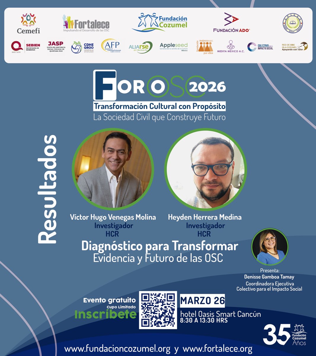 FortaleceOSC's tweet photo. Quedan pocos espacios.
La mejor forma de inspirarte, actualizarte, conectar, articular y fortalecer tu impacto social.
Inscríbete al Foro OSC 2026 https://t.co/r2wumwxVfO
Un evento de @fccozumel con el apoyo de @FortaleceOSC  y #FundacionADO
#Capacitación #SectorSocial https://t.co/23gTjVorPe
