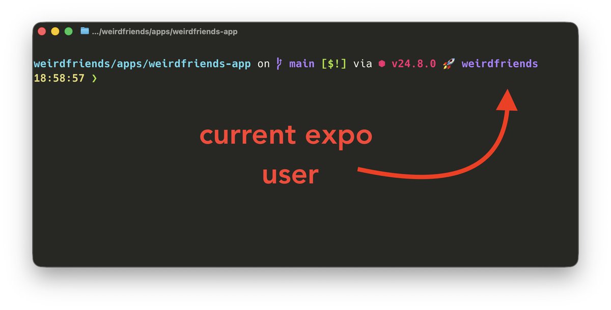 New terminal setup with <a href="/StarshipPrompt/">Starship Prompt</a> + #ghostty. 
Added a module that shows my <a href="/expo/">Expo</a> user when there's an eas.json in the folder so I don't push to the wrong cloud env 🚀