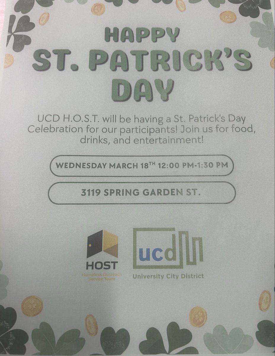 UCDSafe's tweet photo. Today we hosted a St. Patrick’s Day Party for unhoused individuals we engage with in the district. We had fun and food and connected people to services. Thanks to Mental Health Partnership for allowing us to HOST this event at your building. https://t.co/WwQgvulJnn