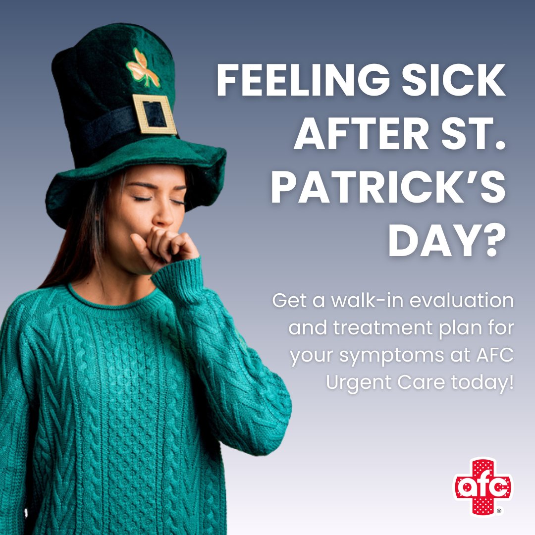 If St. Patrick’s Day celebrations have left you feeling under the weather, our urgent care team is here to help. Visit us with no appointment required.