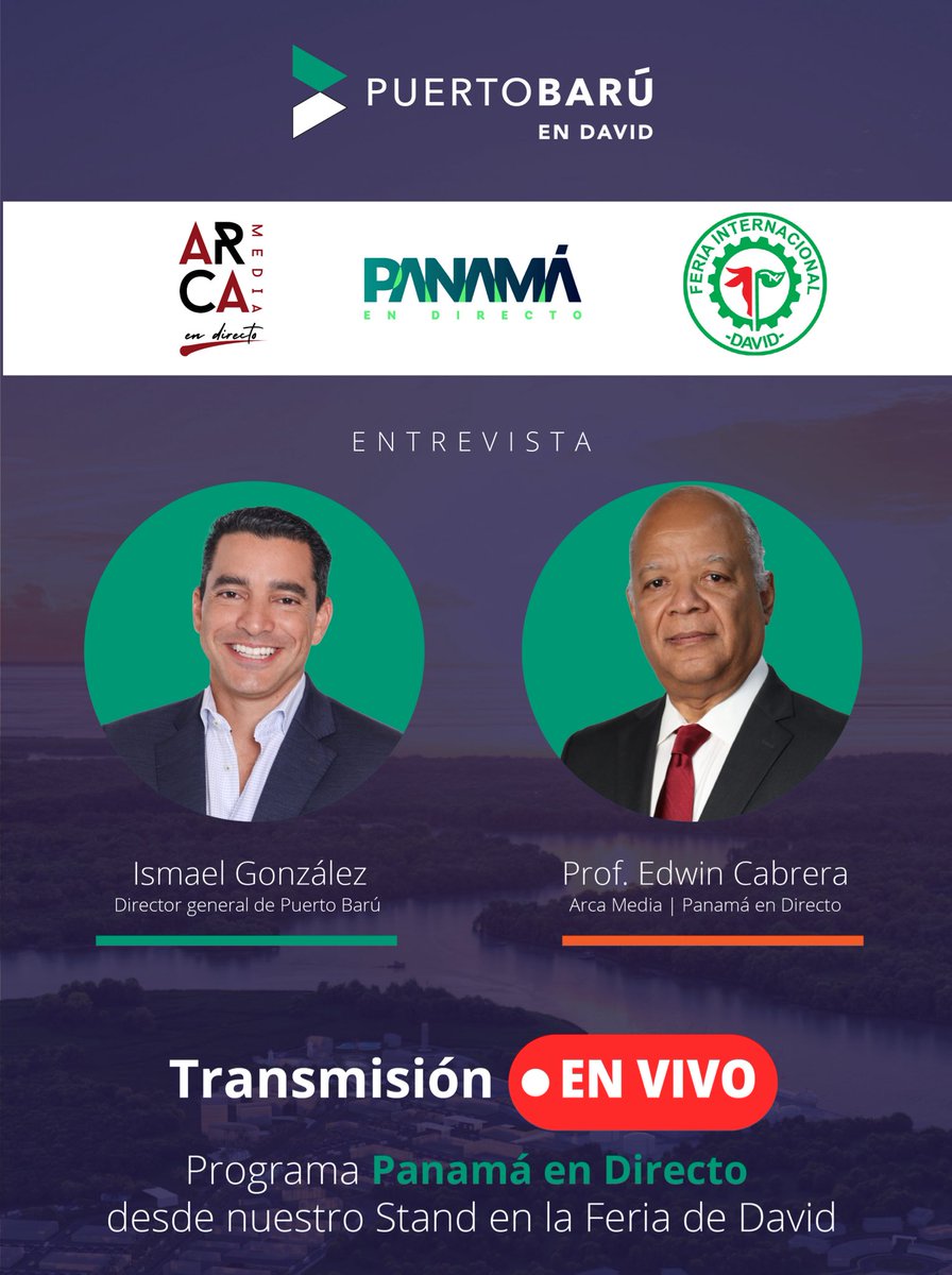 Mañana en vivo desde la Feria de David.

Nuestro director general, Ismael González, estará en el programa <a href="/panamaendirecto/">Panamá En Directo</a> con el Prof. <a href="/EdwinECabreraU/">Edwin Cabrera</a>  conversando sobre Puerto Barú y su impacto en Chiriquí.

📅 19 de marzo | 7:00 a.m.
📺 Instagram Live <a href="/puertobaru/">Puerto Barú en David</a>
📺 YouTube