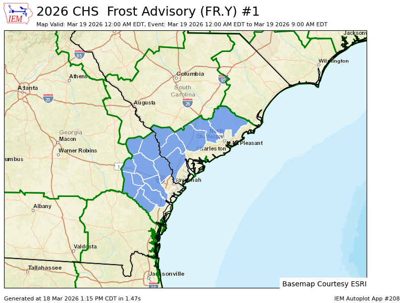 CHS issues Frost Advisory valid at Mar 19, 12:00 AM EDT till Mar 19, 9:00 AM EDT mesonet.agron.iastate.edu/vtec/f/2026-O-…