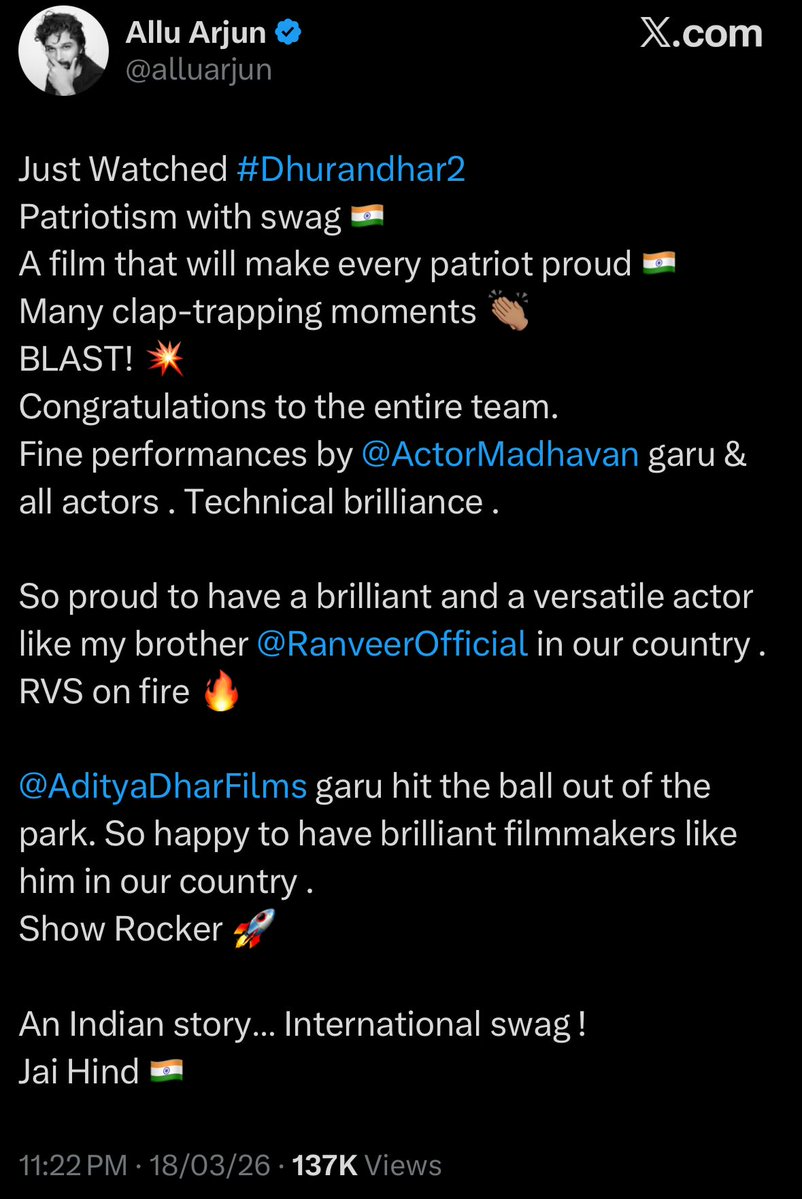 The_India_Now's tweet image. #PUSPHA aka ALLU ARJUN PRAISES DHURANDHAR 

#Dhurandhar2 #DhurandharTheRevenge