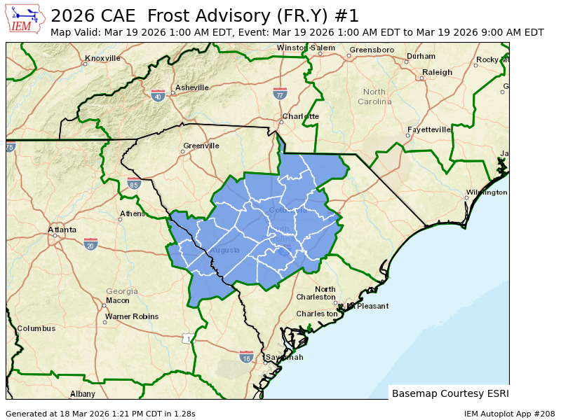 CAE issues Frost Advisory valid at Mar 19, 1:00 AM EDT till Mar 19, 9:00 AM EDT mesonet.agron.iastate.edu/vtec/f/2026-O-…